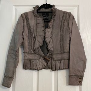 Gray fitted XS leather jacket blazer